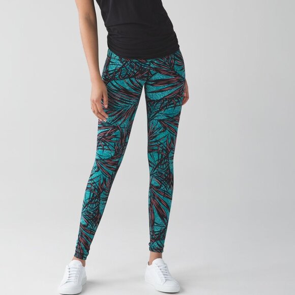 Lululemon Wunder Under Pant (Hi-Rise) Palm Lace Tofino Teal Multi - Picture 1 of 9
